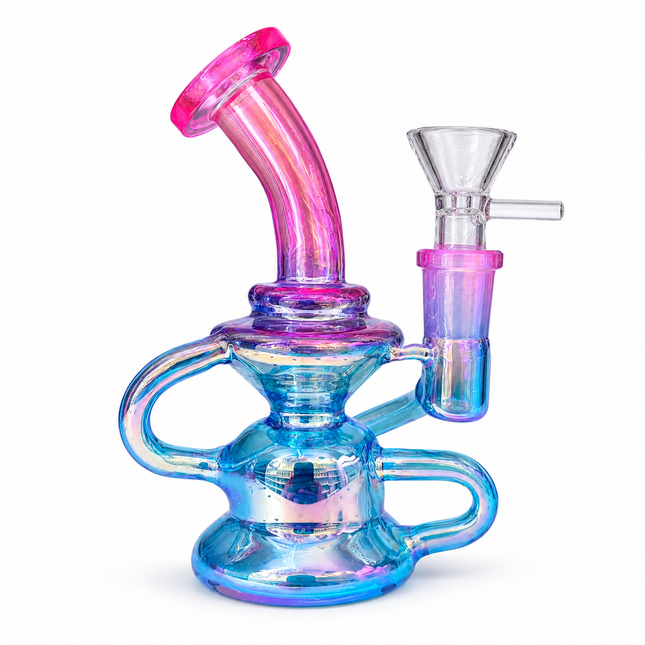 Mini Pink Blue Chrome Recycler Glass Bong with Bowl & Loop Handle - 5 inch