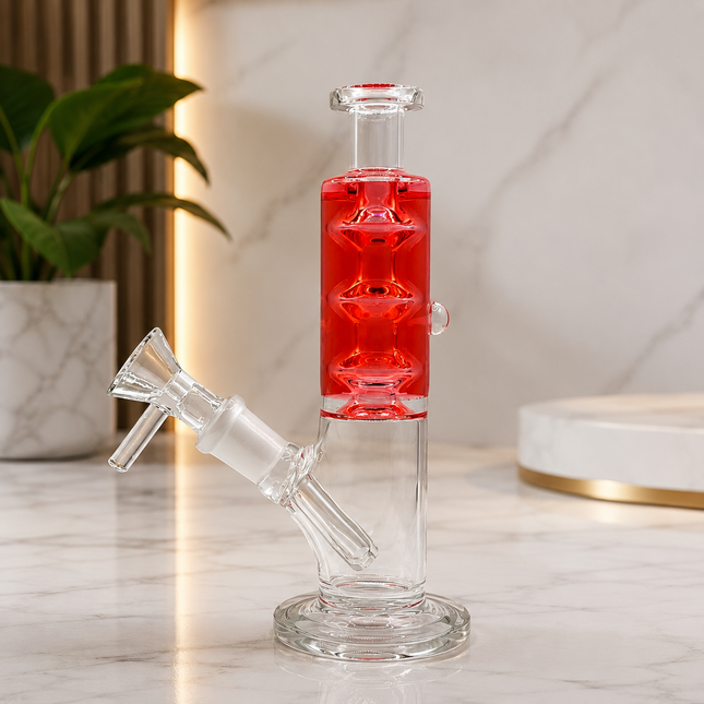 Red Glycerin Freezer Liquid Glass Bong – 7 Inch with Cooling Chamber