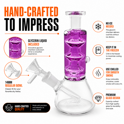 Amethyst Glycerin Stack Glass Water Pipe with Clear Beaker Base – 6 Inch