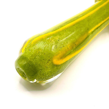 Green Riddler Glass Spoon Pipe with Yellow Stripe – 4 Inch Hand Pipe
