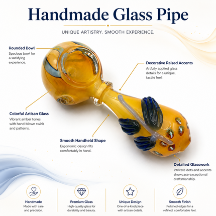 Amber Pumpkin Glass Spoon Pipe with Navy Leaf Accents - 4 inch