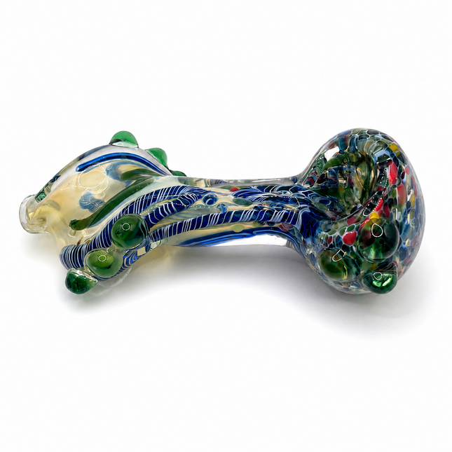 Cobalt Vine Glass Spoon Pipe with Green Marbles – 4 Inch Hand Pipe