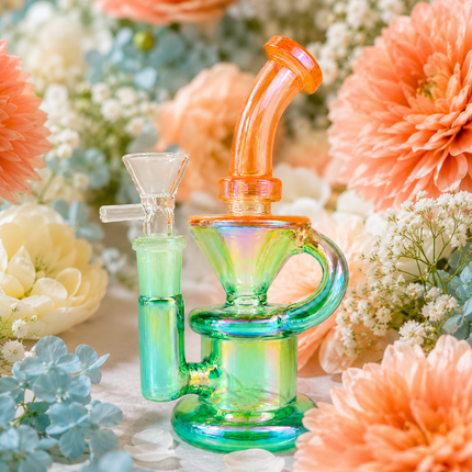 Green Orange Iridescent Compact Glass Water Pipe 14mm 6~6.5 inch