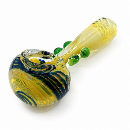Golden Garden Swirl Thick Glass Spoon Hand Pipe - 4.5 Inch