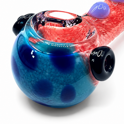 Red Frit Glass Spoon Pipe Blue Bowl Black Stripe 5 Inch Hand Pipe