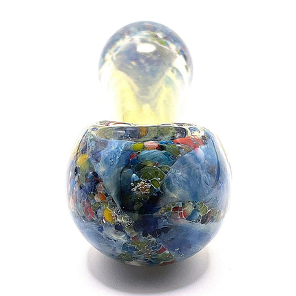 Blue Confetti Bowl Glass Spoon Pipe with Yellow Handle – 4 Inch Hand Pipe