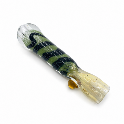 Forest Shadow Handcraft Glass Chillum Pipe Green Black Wrapped 3~3.5 inch