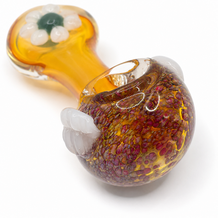Amber Daisy Glass Spoon Pipe with White Petal Accent - 5 Inch