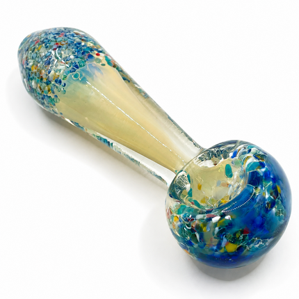 Clear Blue Multicolor Confetti Glass Spoon Pipe Hand Pipe - 4.5 inch