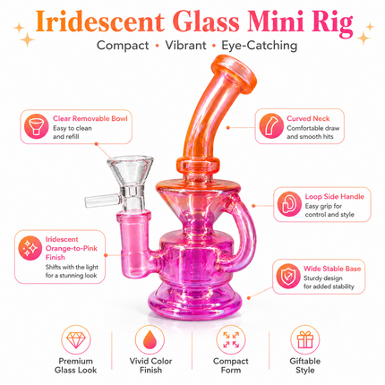 Mini Pink Orange Chrome Recycler Glass Bong with Bowl & Loop Handle - 6 inch