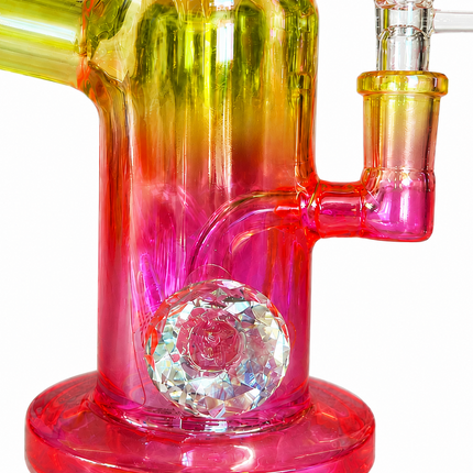 Princess Chrome Pink Yellow Glass Bong with Diamond Centerpiece - 7.5 inches