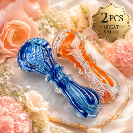 [2PC Bundle] Ocean Citrus Lace Glass Hand Pipes Blue Orange 3 Inch