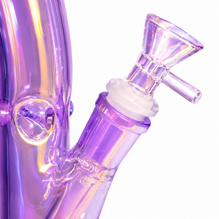 Purple Mirror Chrome Bent Neck Glass Water Pipe Removable Bowl 10 inch
