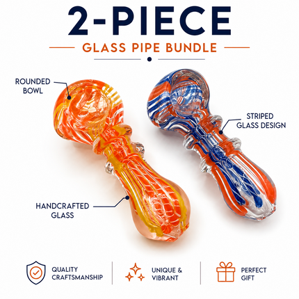[2PC Bundle] Sunset Patriot Swirl Glass Hand Pipes Orange Red Blue 3 Inch