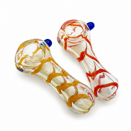 [2PC Bundle] Sunset Ember Wave Handcraft Glass Pipes Amber Red 3 inch