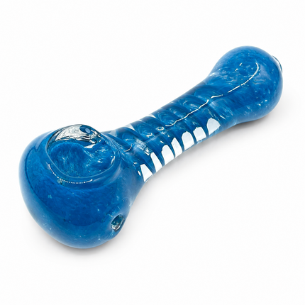 Sky Blue Glass Spoon Pipe with Twisted Stripe Design - 4.5 inch