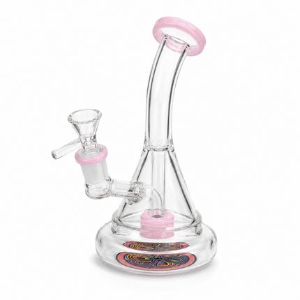 Pink Mandala Glass Water Pipe Clear Disc Percolator Bent Neck 7 inch