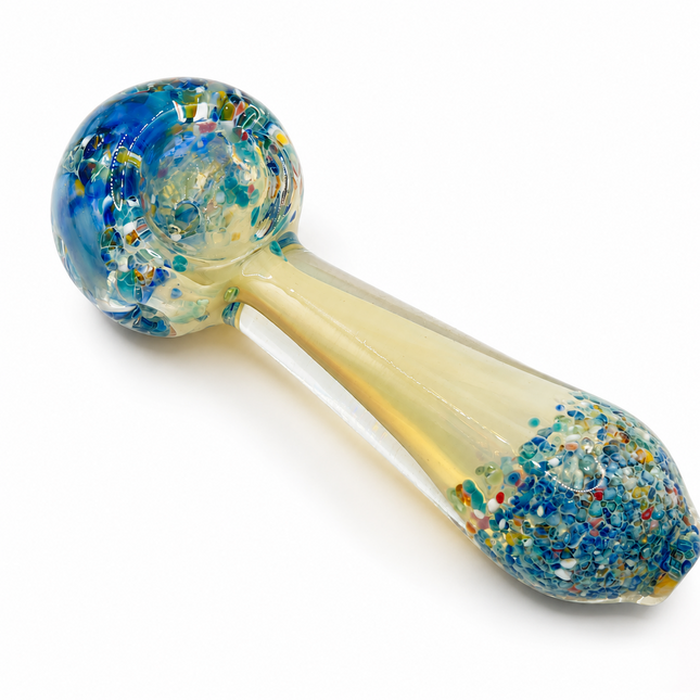 Clear Blue Multicolor Confetti Glass Spoon Pipe Hand Pipe - 4.5 inch