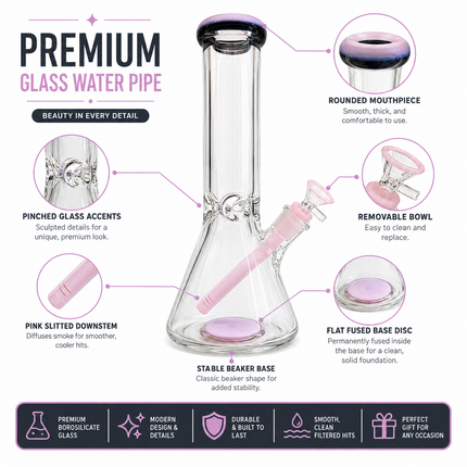 Milky Pink Thick Glass Beaker Water Pipe Ice Catcher 14mm Bowl 10 inch
