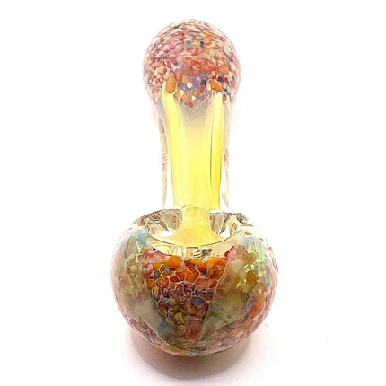 Pastel Confetti Bowl Glass Spoon Pipe with Yellow Handle – 4 Inch Hand Pipe