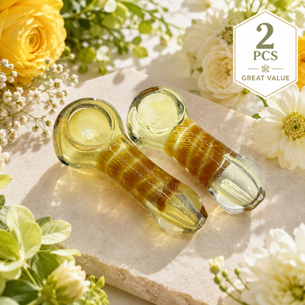 [2PC Bundle] Golden Caramel Handcraft Glass Pipes Amber Honey 3 inch