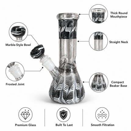 Midnight Zebra Black 10-Inch Ice Catcher Glass Water Pipe with Bowl