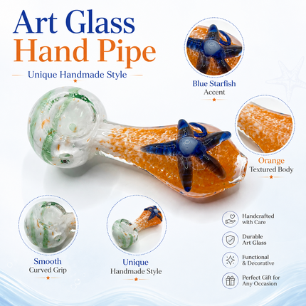 Sunset Starfish Handcraft Glass Pipe Orange Blue Art 4-4.5 inch