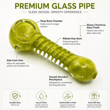 Moss Green Glass Spoon Pipe with Twisted Stripe Design - 4.5 inch