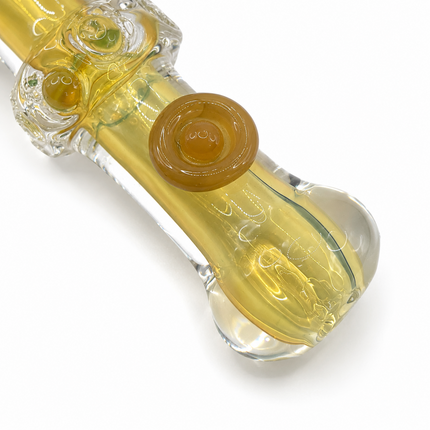 Aqua Frit Fumed Glass Spoon Pipe with Green Amber Dot Accents - 5 Inch