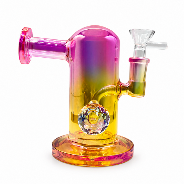 Princess Chrome Pink Glass Bong with Diamond Centerpiece – 7.5 Inch w/ 14mm bowl