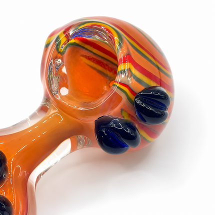 Amber Rainbow Stripe Glass Spoon Pipe with Black Dot Grips - 5 Inch