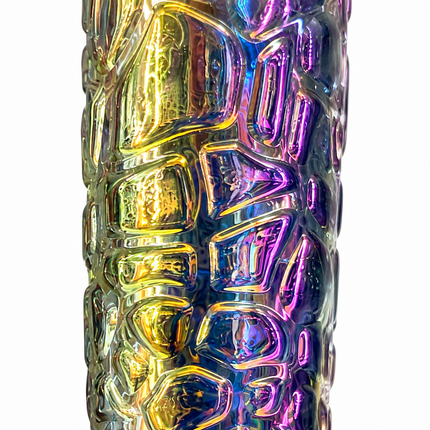 Aurora Chrome Rainbow Textured Straight Tube Glass Bong 14mm Bowl – 12 Inch