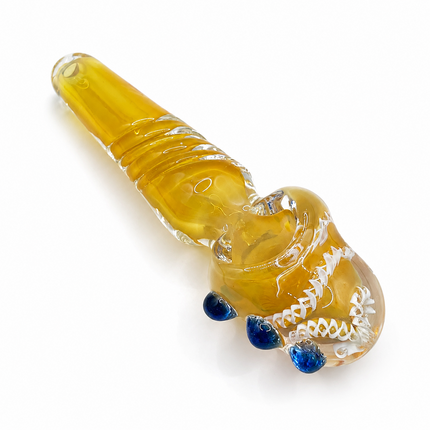Golden Ribbon Amber Glass Spoon Pipe – 4 Inch Hand Pipe Blue Accent