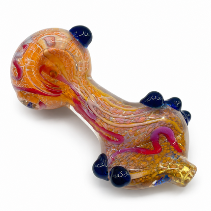 Golden Orange Twisted Body Glass Spoon Pipe Cobalt Blue Raised Accents 5 Inch