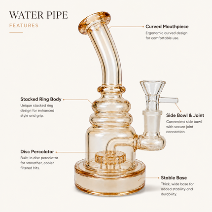 Gold Mirror Chrome Bent Neck Glass Water Pipe Internal Percolator 8 inch