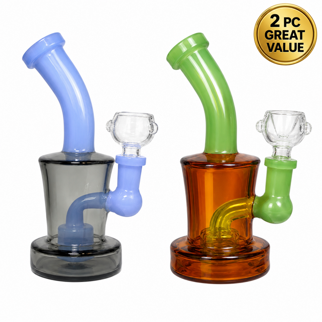 [2PC Bundle] Midnight Frost + Amber Lime Glass Bong Disc Perc 6 Inch