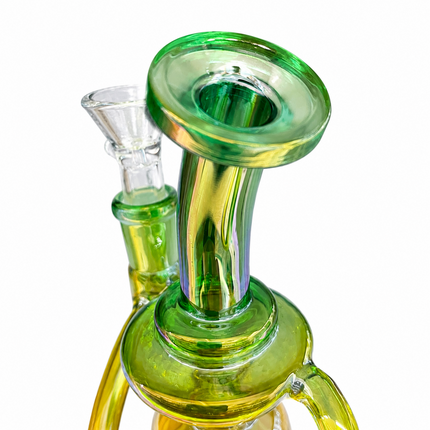 Mini Green Gold Chrome Recycler Glass Bong with Bowl & Loop Handle - 5 inch