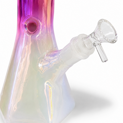 Pink White Chrome Hexagon Glass Water Pipe Ice Catcher 14mm Bowl 10.5 inch