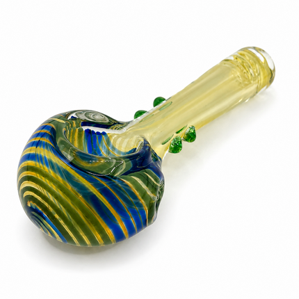 Sapphire Meadow Swirl Thick Glass Spoon Hand Pipe 4.5 Inch