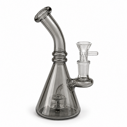 Smoke Mirror Chrome Bent Neck Beaker Glass Water Pipe 14mm Bowl 8 Inches