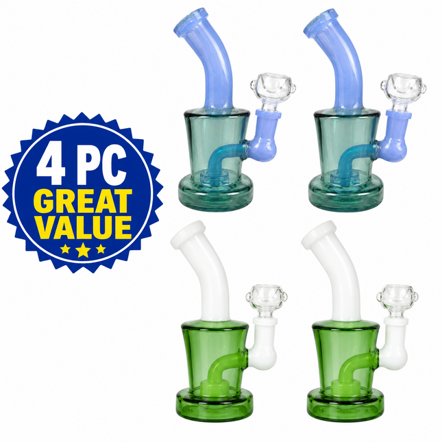 [4PC Bundle] Teal/Light Blue + Green/White Mini Glass Water Pipe Set