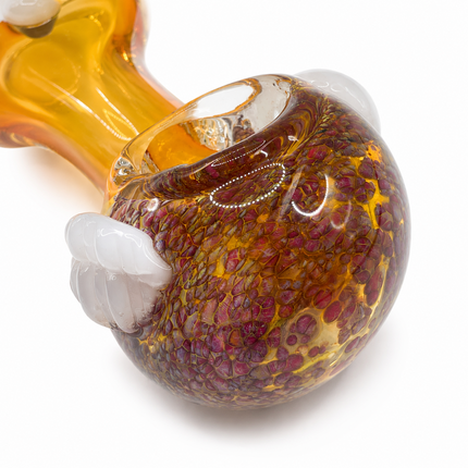 Amber Daisy Glass Spoon Pipe with White Petal Accent - 5 Inch