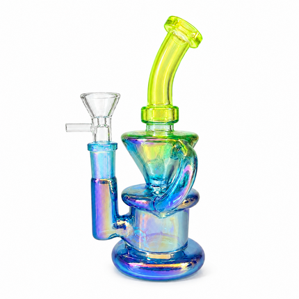Lime Blue Iridescent Compact Glass Water Pipe 14mm 6~6.5 inch