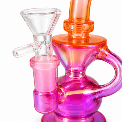 Orange Pink Iridescent Compact Glass Water Pipe 14mm 6~6.5 inch