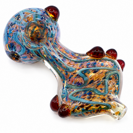 Pastel Blue Twisted Body Glass Spoon Pipe with Burgundy Raised Accents - 5 Inch
