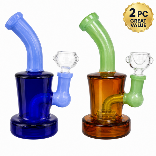 [2PC Bundle] Midnight Blue + Amber Lime Glass Bong Disc Perc 6 Inch