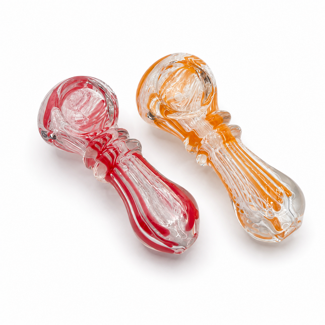 [2PC Bundle] Candy Ribbon Swirl Glass Hand Pipes 3 Inch Assorted Colors