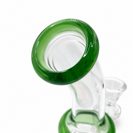 Green Accent Tricolor Perc Mini Glass Water Pipe – 6–6.5 Inch Clear Bong