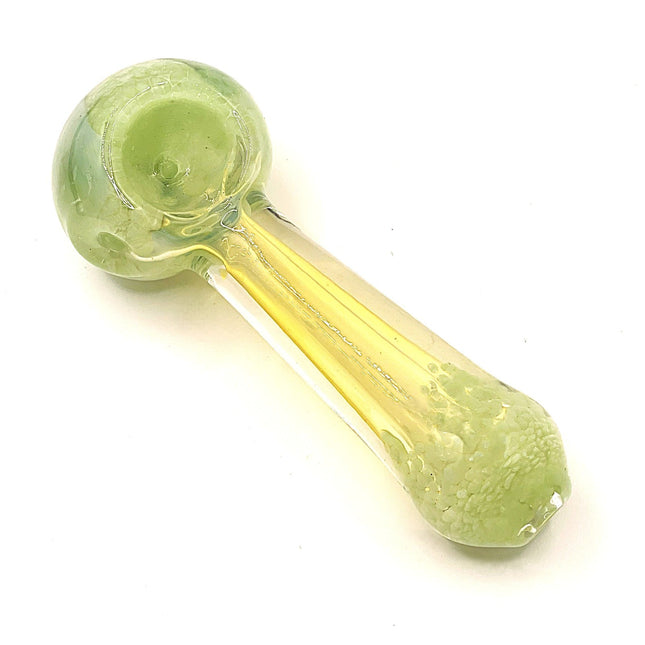Lime Green Crackle Glass Spoon Pipe with Yellow Handle – 4 Inch Hand Pipe