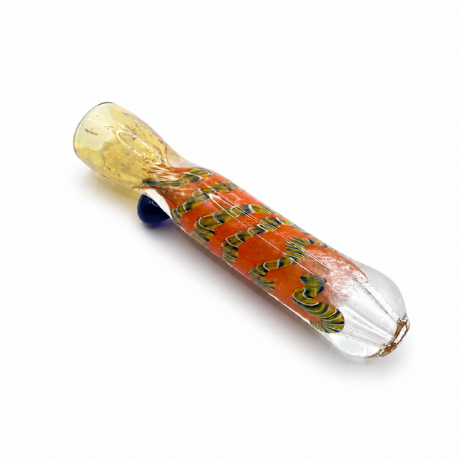 Amber Mosaic Handcraft Glass Chillum Pipe Clear Orange Blue 3~3.5 inch